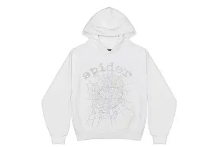 Sp5der OG Rhinestone Logo Hoodie – White