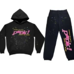 Sp5der Pink Printed Tracksuit – Black